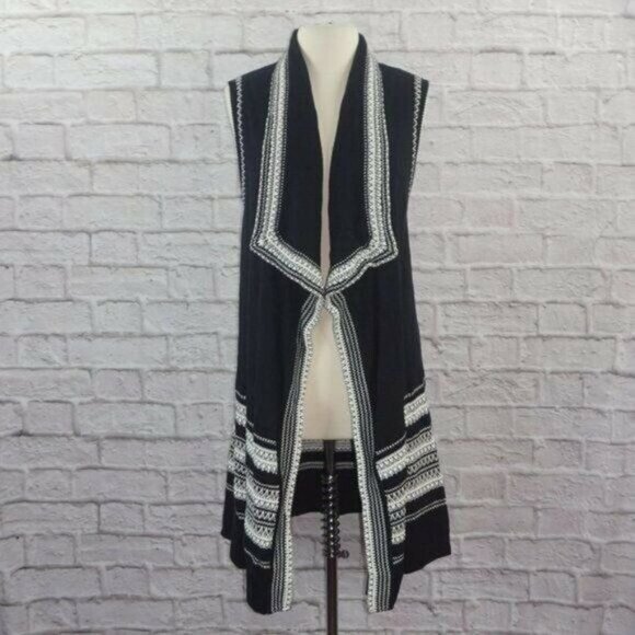 Vince Black White Duster Cardigan Sweater Vest - Picture 2 of 10